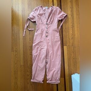 LUSH pink button front jumpsuit M medium EUC